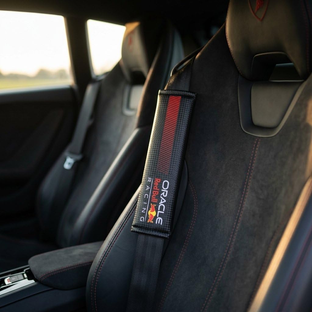 Red Bull Racing Boucle De Ceinture en Fibre De Carbone RedBull - Design Sportif Et élégant - Protection De Ceinture De Voiture