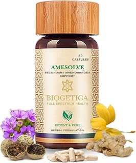 Biogetica Amesolve Herbal Support for Secondary Amenorrhoea with Punarava and Asparagus Racemose - Helps Regulates The Menstrual Cycle - Non-GMO - 100% Vegan Ayurveda Supplement - 80 Capsules