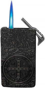 Butane Metal Lighter, Refillable Torch Windproof Lighter with Keyhole for Collection, Decorative Gift Butane Not Included Black