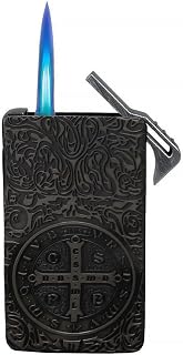St. Benedict Metal Lighter, Refillable Torch Butane Windproof Lighter with Keyhole for Collection, Decorative Gift (Butane Not Included) (Black)