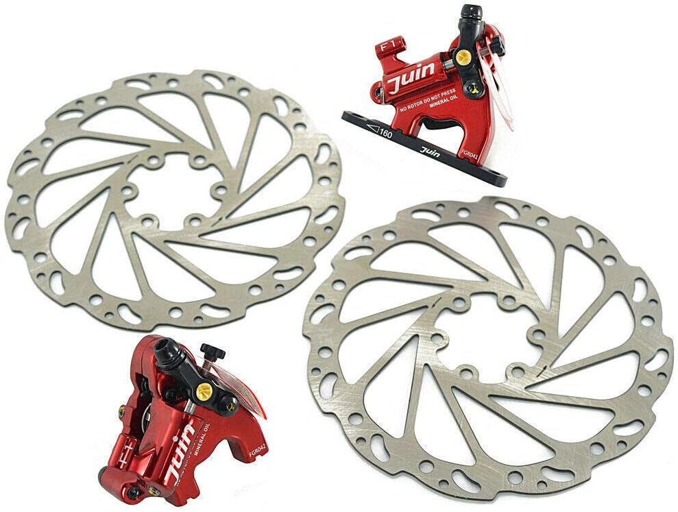 Juin TechF1 Hydraulic Flat mount Road CX Disc Brake set 160mm with Rotor,Red, JT1908