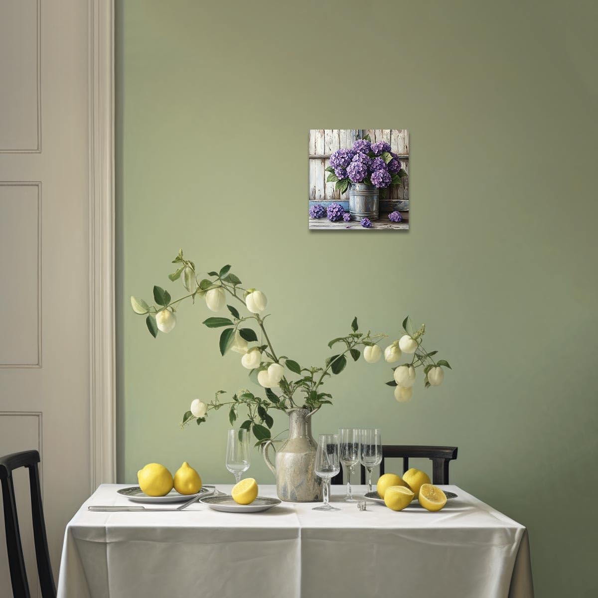 DOARTDO Hydrangea Pictures Wall Art Hydrangea Bouquets Painting Farmhouse Floral Canvas Prints Bathroom Flower Wall Decor Framed (Purple, (16.00"x16.00"))