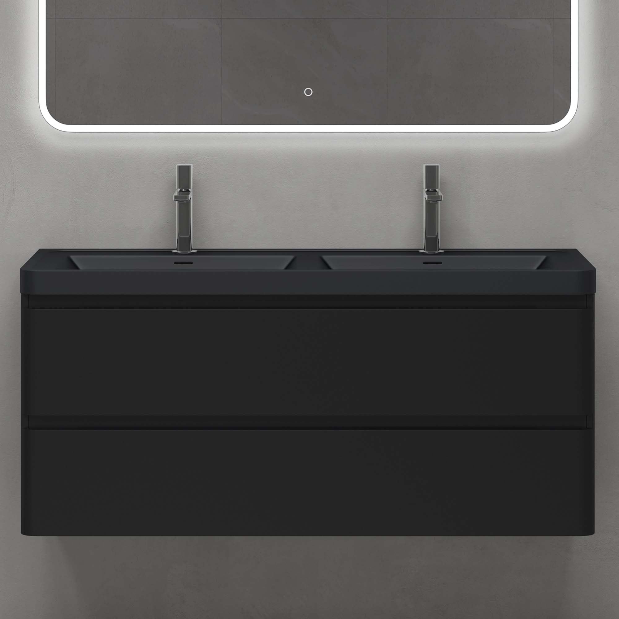 doporro Badmöbel Set Waschtisch mit Unterschrank Waschbecken mit Unterschrank Waschbeckenunterschrank Waschtischunterschrank Matt schwarz 120x48x55cm inkl. Mineralguss-Waschbecken