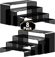 Aheroi 8-Pack Black Acrylic Display Risers (7-9" Tiered Sizes) - Durable Shelf Stands for Toys, Cupcakes, Jewelry & Events