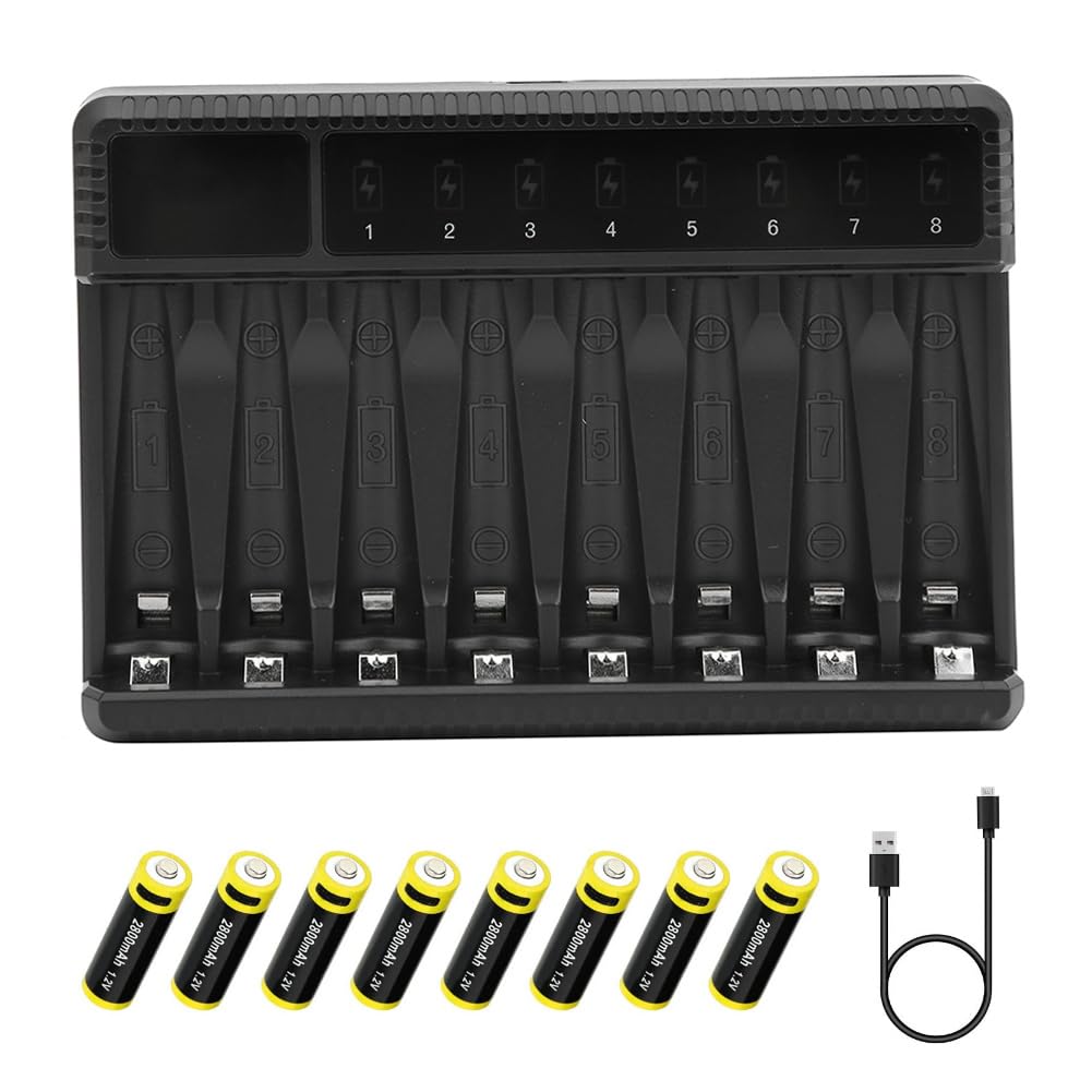 SEIVI – Chargeur de Batterie USB à Huit Emplacements, Protection Intelligente pour Piles Ni-MH AA AAA, 2800mAh, écran LCD, Conception Compacte