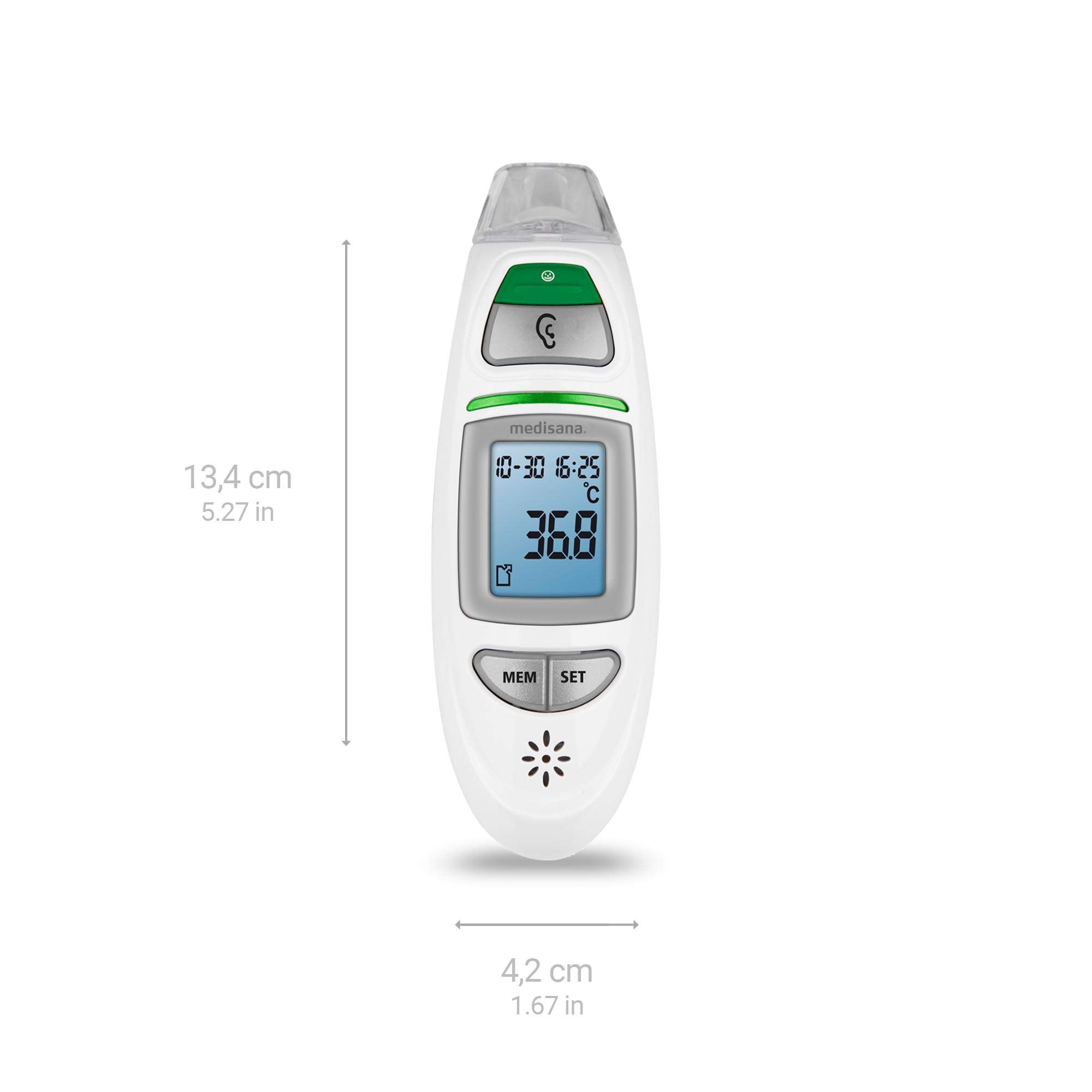 medisana TM 750 Fieberthermometer 6in1, Stirnthermometer für Baby, Kinder und Erwachsene, Ohrthermometer mit visuellem Fieberalarm, Thermometer digital mit Speicherfunktion, Messung von Flüssigkeiten