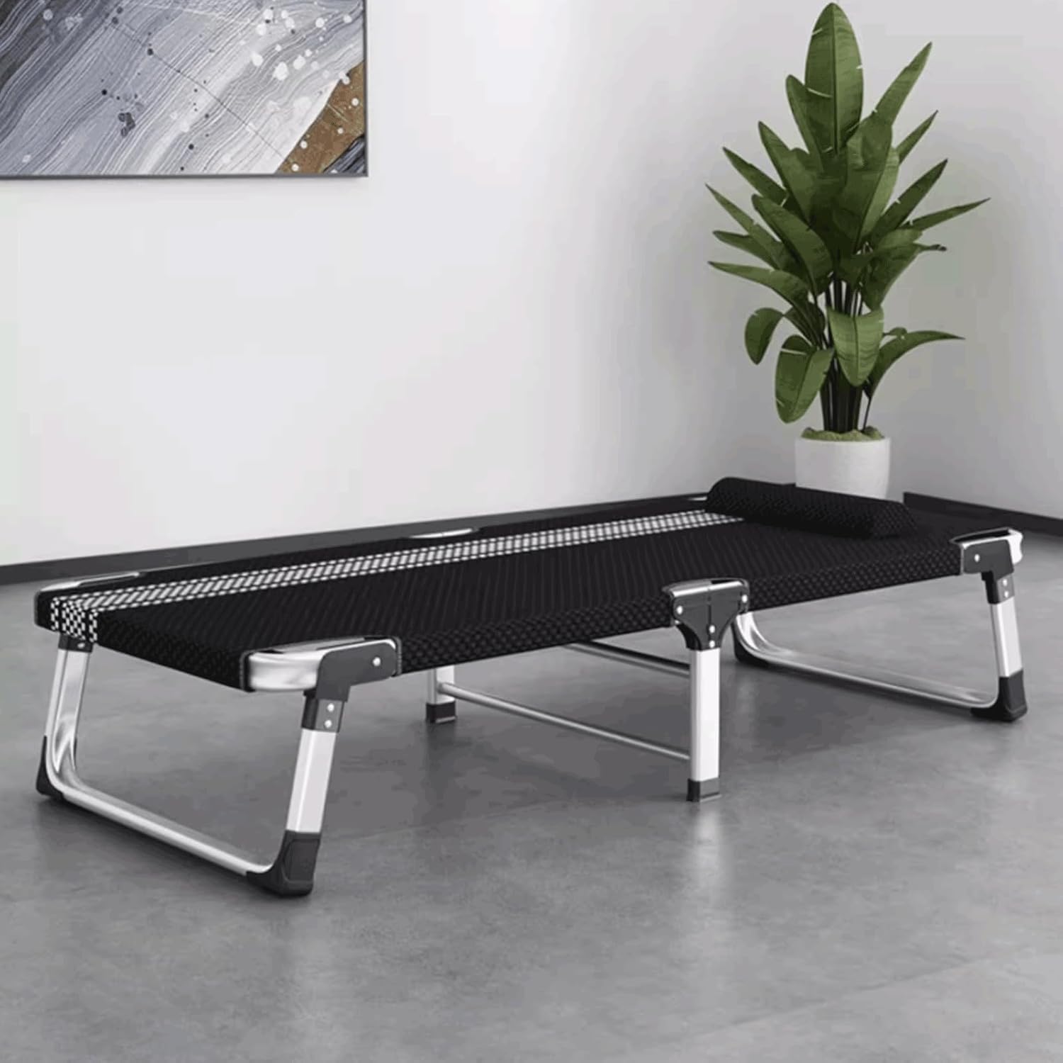 Opvouwbaar kampeerbed van aluminiumlegering met kussen Draagbare reiskampeerbedjes Ademend opvouwbaar logeerbed voor volwassenen