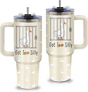40oz Silly Goose Tumbler with Handle Straw Insulated Tumbler, Goose Gifts | Stainless Steel Mug, Leakproof, BPA-free, Funny Got Too Silly Duck Travel Cup for Women Gifts for Girls Birthday Gift Cup
