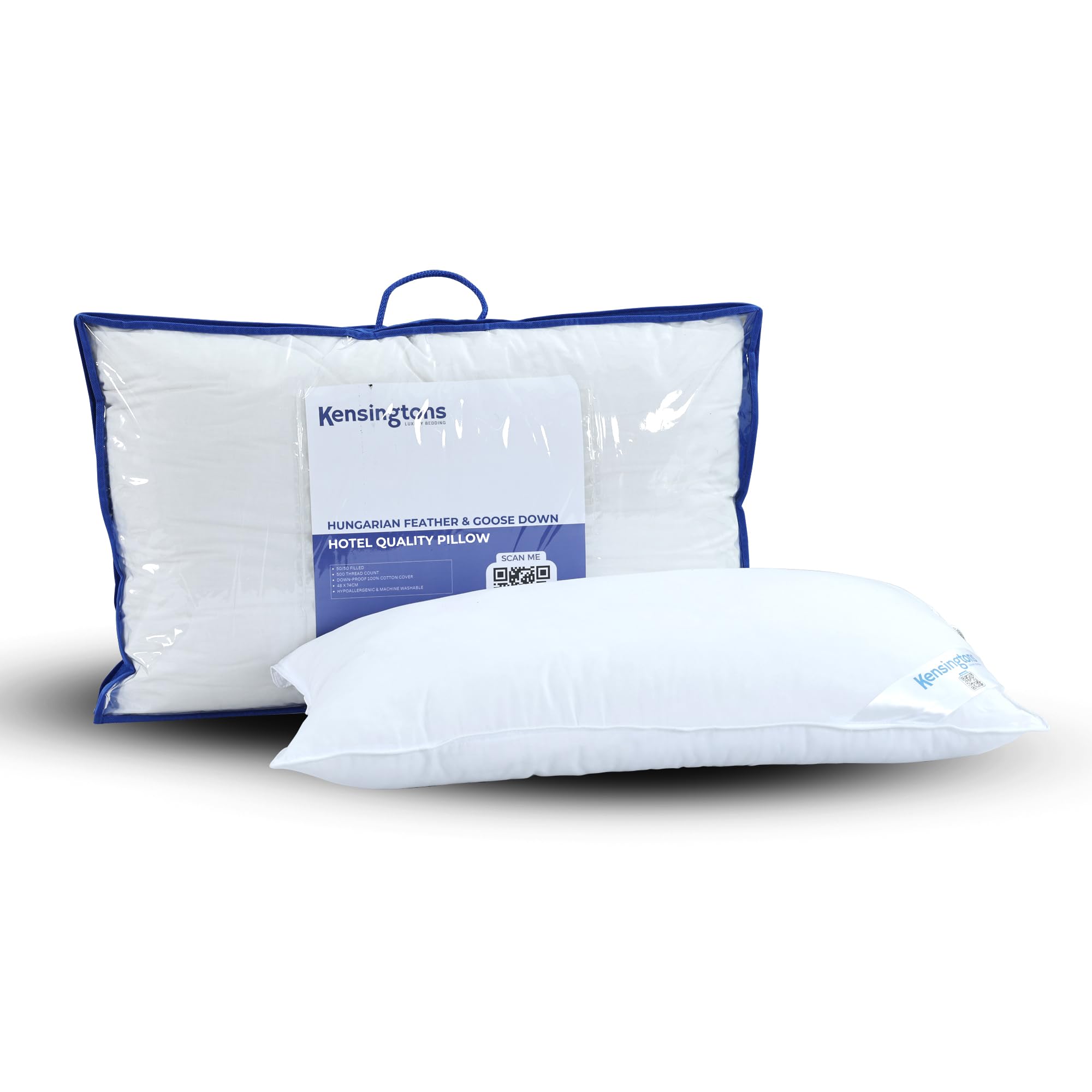 Hungarian Goose Down Pillows 2 Pack - Hotel Quality Luxury Goose Down Pillows with Pure Cotton Cover Ideal for Front and Back Sleepers - Machine Washable - 2 Pack