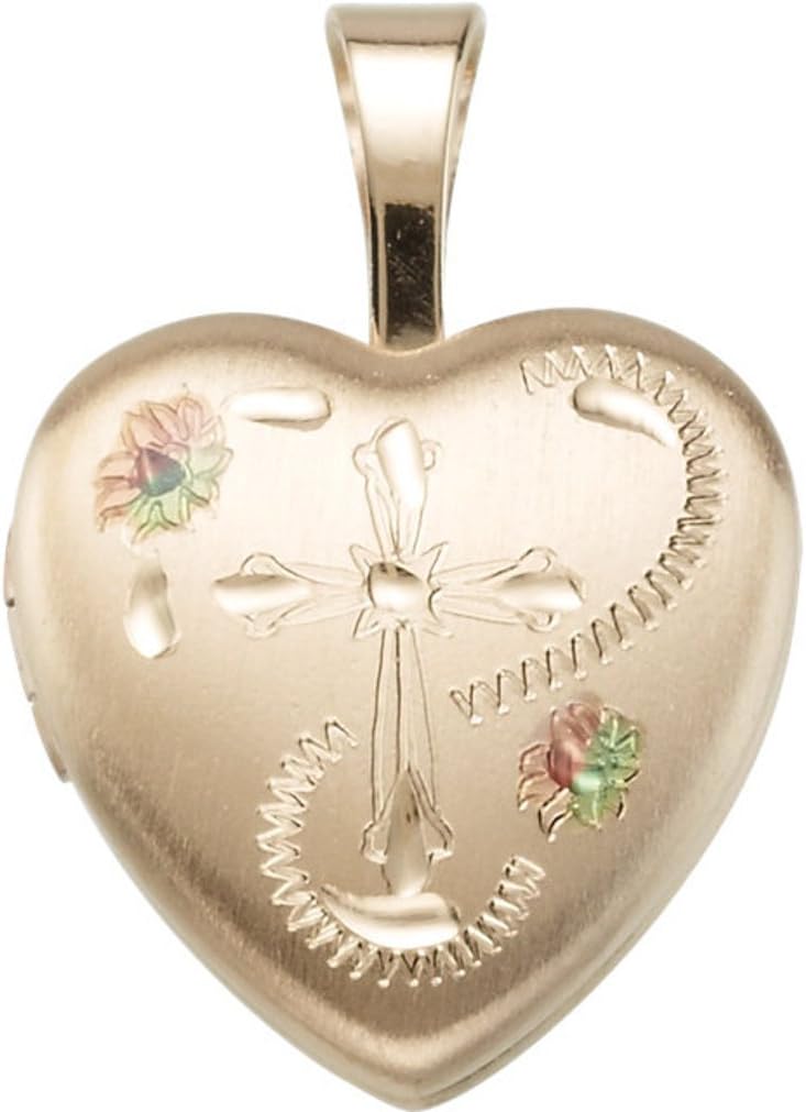 Scotts Valley Jewelers Heart Shaped Locket with Cross Sterling Silver 14K Yellow Gold Plated
