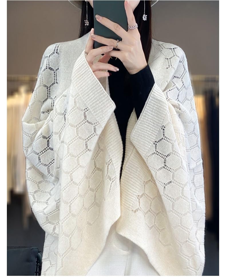 Scialle Donna Elegante,Poncho Di Lana Da Donna Scialli Oversize Cardigan Aperti Sul Davanti Maglione Elegante Scialle All'Uncinetto Cavo Mantello Morbido E Caldo Sciarpa In Cashmere Con M
