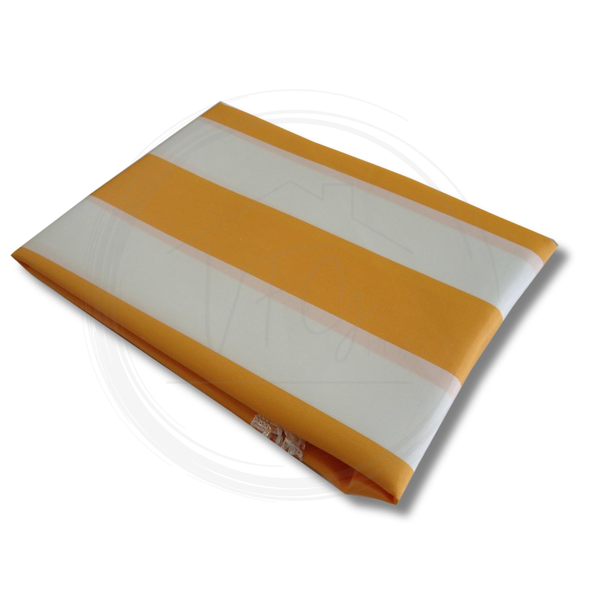 Toldo a rayas blanco y amarillo Solovo 145x250cm con flecos y ganchos de poliéster para terraza
