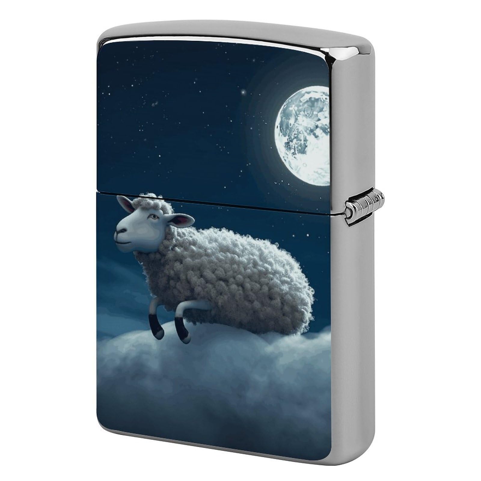 Sheep Flying Over The Moon Lighter Case Cover Vintage Metal Lighter Sleeve Reusable Lighter Protective Cover Decorative Lighter Holder Birthday Gifts for Men Women