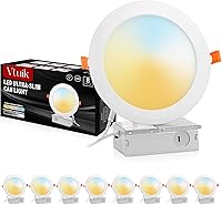 Vista 1 de 8 Pack 5 Inch LED Recessed Ceiling Light 7CCT for Kitchen Retrofit, Slim Canless Wafer Downlight IC Rated for Bathroom, 10W Dimmable 800LM for