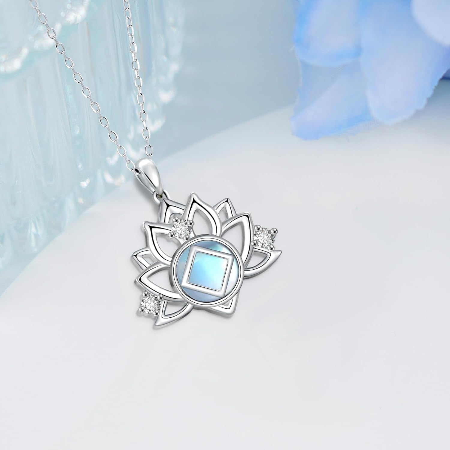 Sobriety Necklace Sterling Silver AA Necklace NA Necklace Recovery Symbol Necklace Lotus Sobriety Gift for Women - Image 3