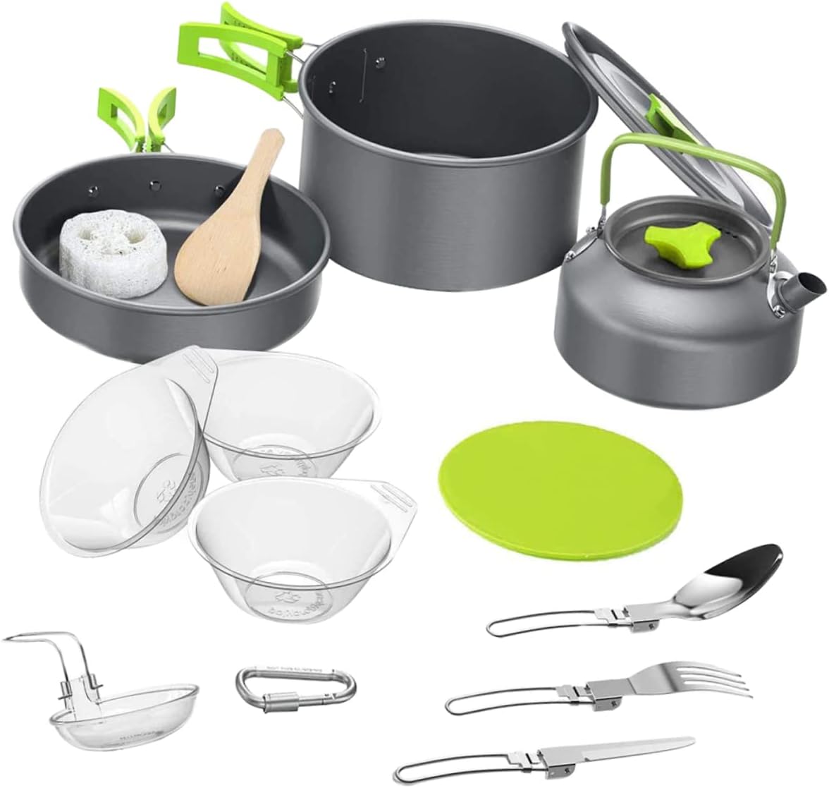 1set Outdoor Camping Cookware Portable Cooking Equipment for Hiking Backpacking and Picnics Lightweight and Space-Saving Design Includes Pot Frying Pan Tea Pot and Utensils