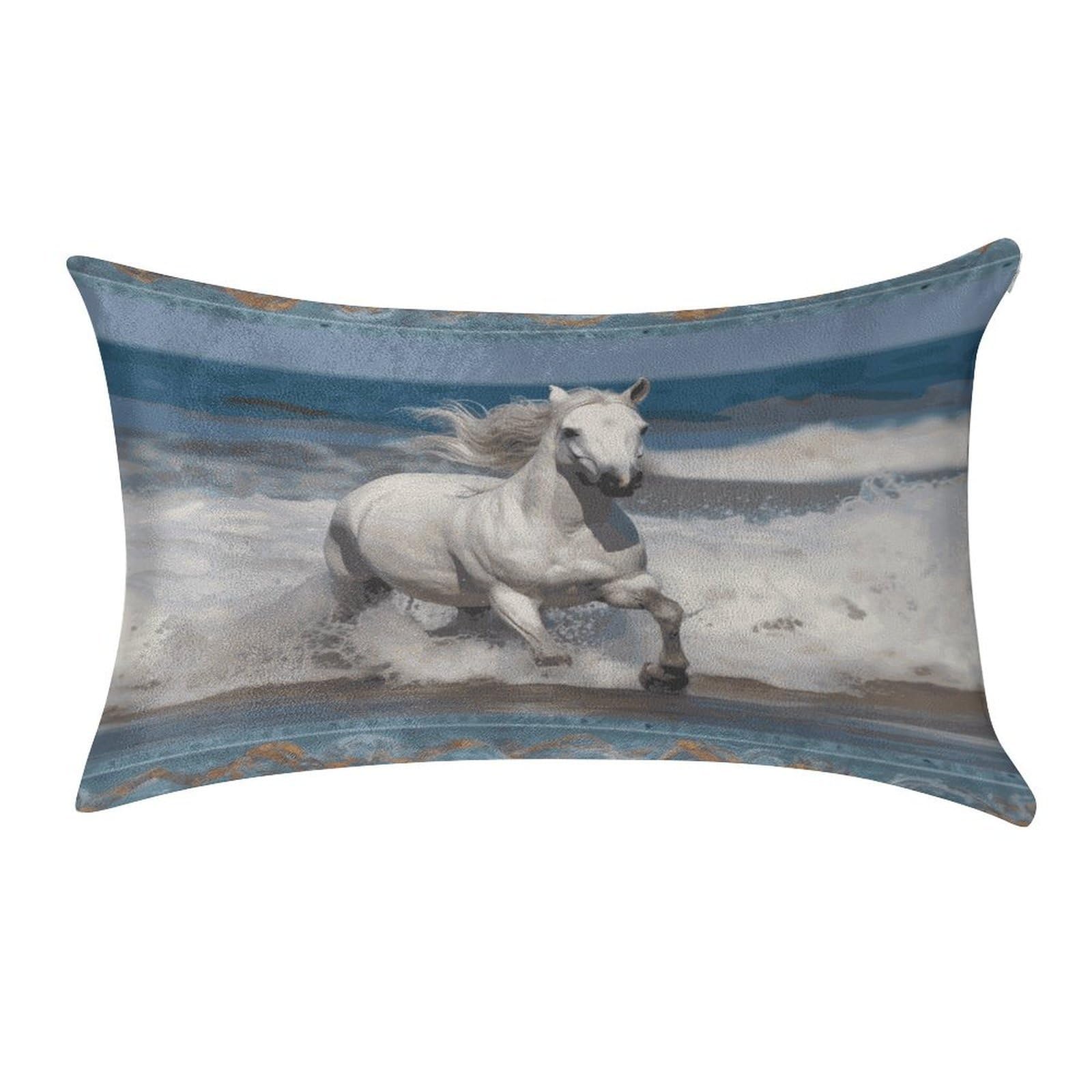 FekiLoot White Horse Running on The Sea Pillow Covers Luxury Velvet Oblong Pillowcases Rectangular Throw Pillows Case Decorative Velvet Cushion Covers Ultra Soft Lumbar Pillow Shells 12 X 20 in