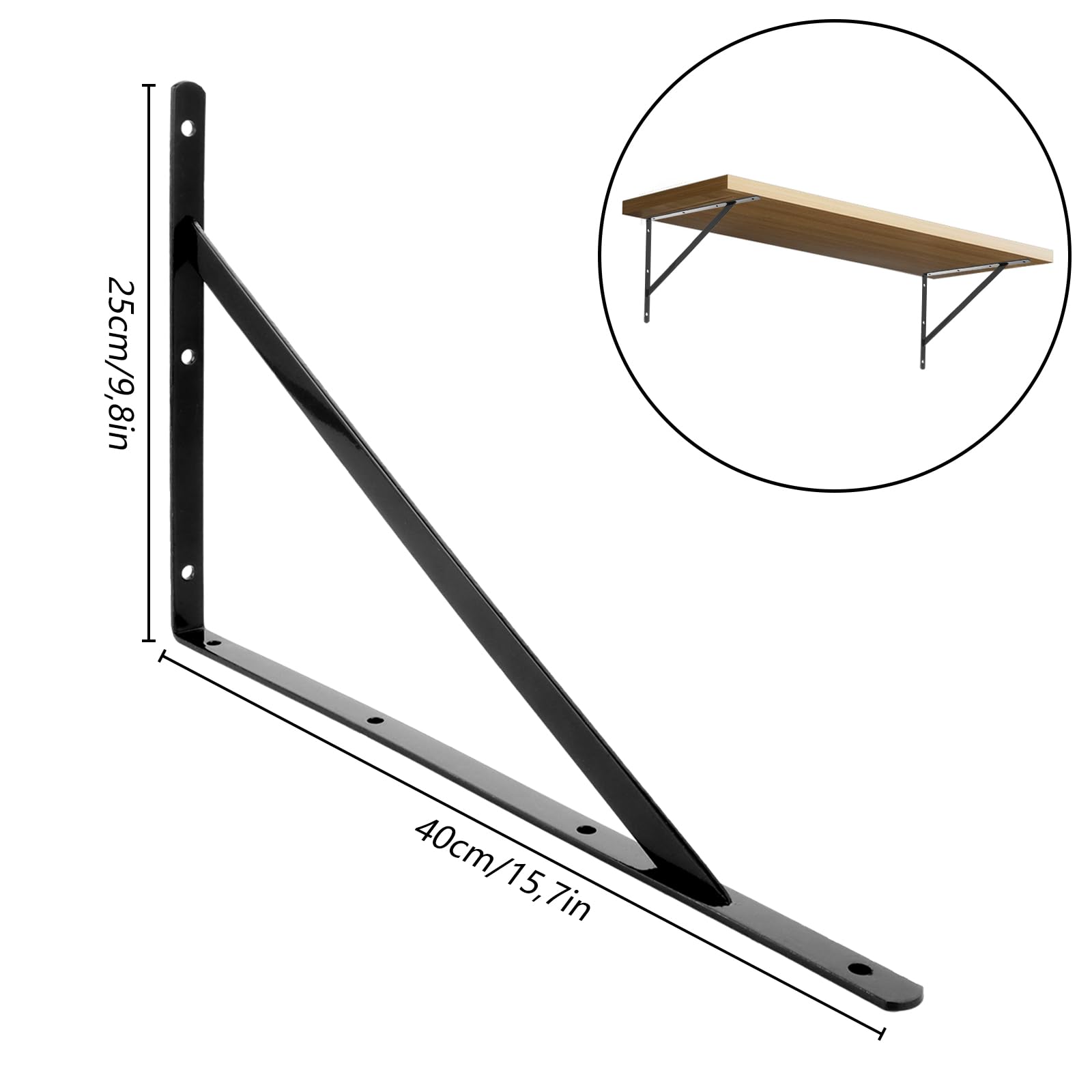 Lot de 12 supports d'étagère - 400 x 250 mm - En métal noir - Pour charges lourdes
