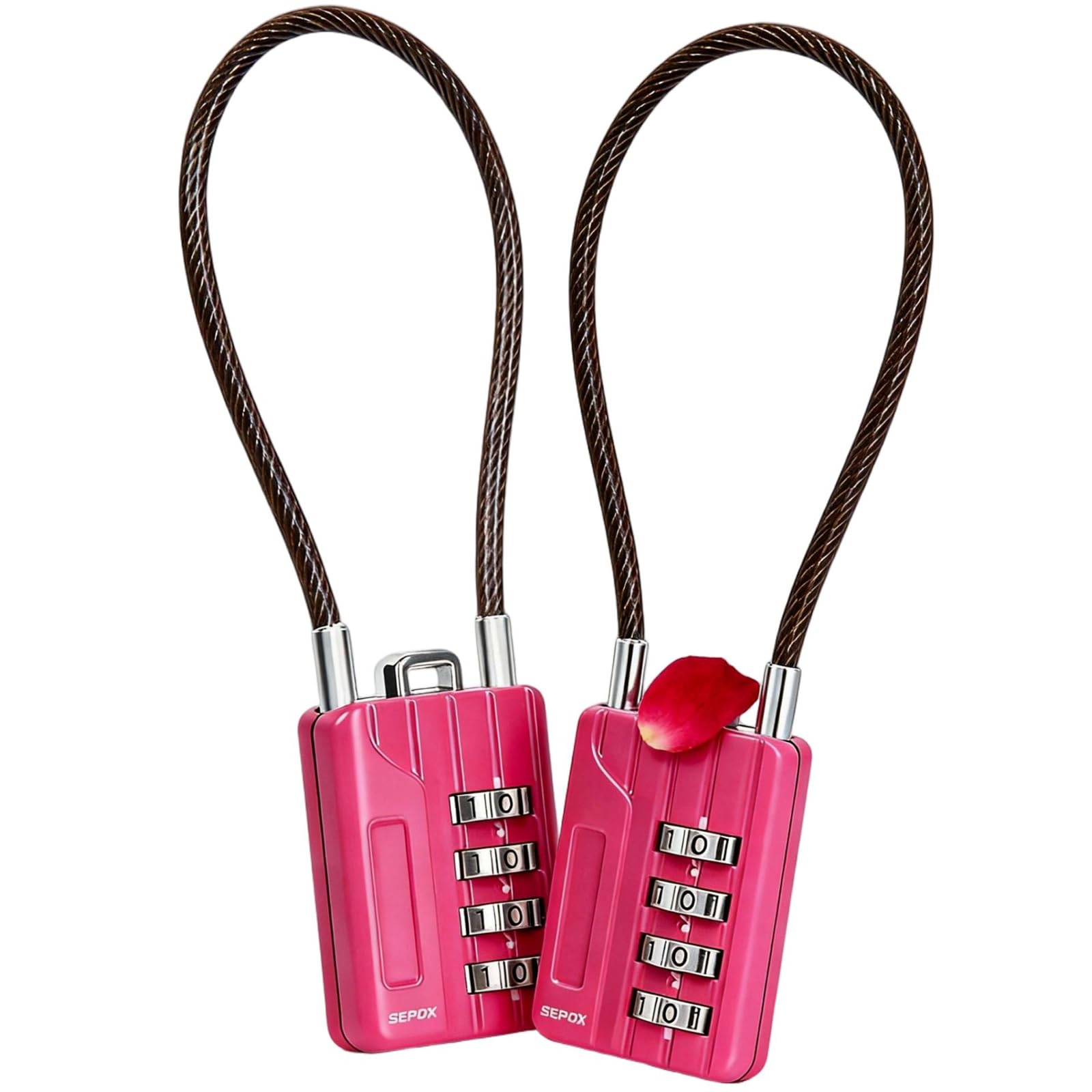 SEPOX® 2PCS Resettable 4-Digit Combination Padlock, 18cm Compact Vinyl Steel Cable – Multipurpose Lock for Gym Locker, Suitcase, Mini Toolbox – Pink Gym Essentials for Women