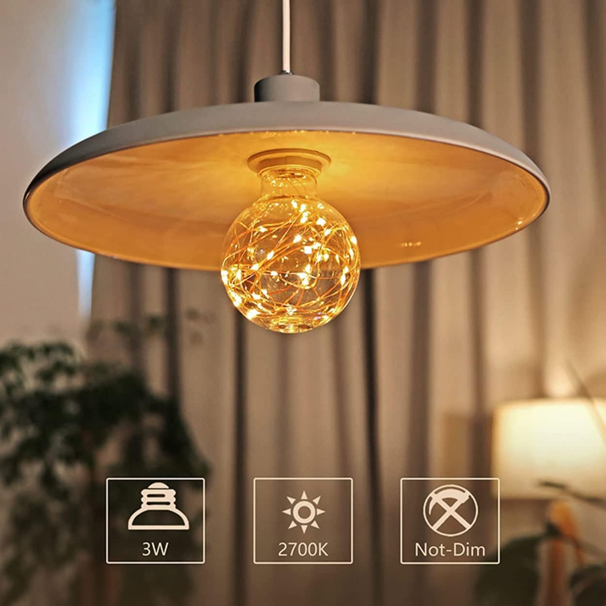 G95 Edison Bulbs LED Copper Wire Decorative Lighting Lamp 3W (30w Equivalent) E26 Base Warm White 2700K LED Globe Fairy Light Bulb for Christmas, Cafes, Holiday, AC85-265V, Pack of 6