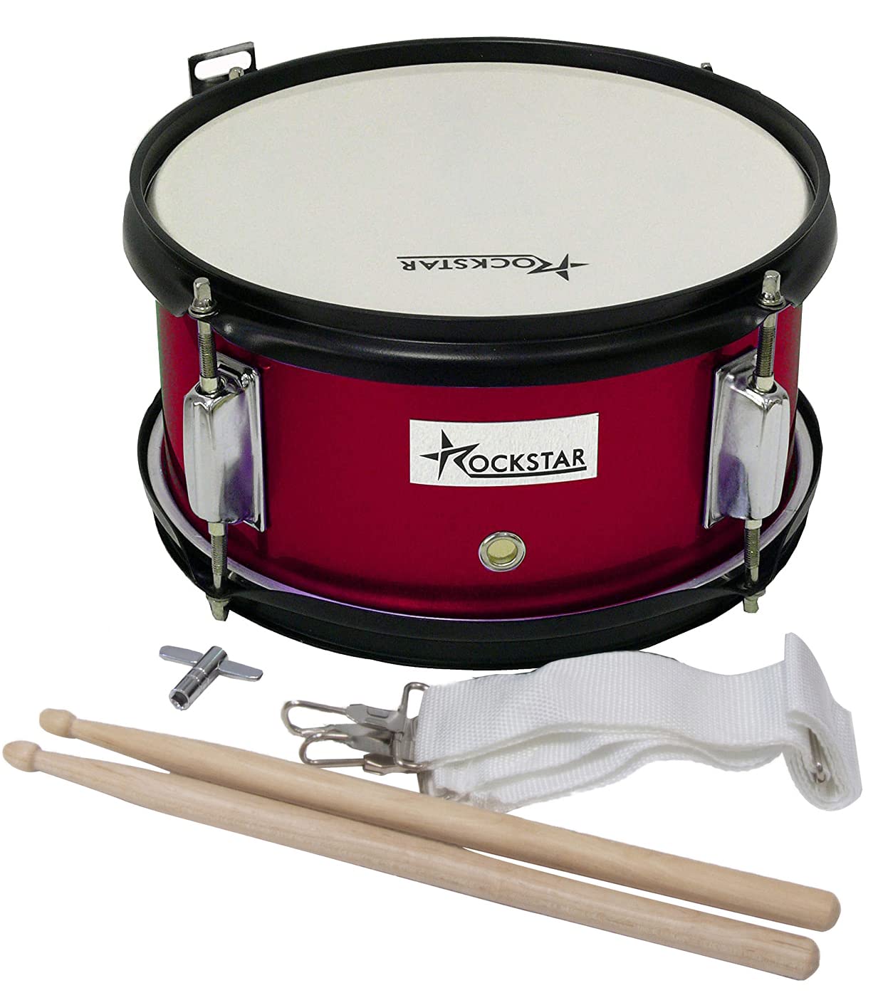 ROCKSTAR - Caja de Marcha en Madera Afinable JINBAO 1055WR-4054 Tambor Incluye Correa y Baquetas, Instrumento Musical de Percusión, Parche afinable y bordonero. 26cm Diametro y 13cm Altura