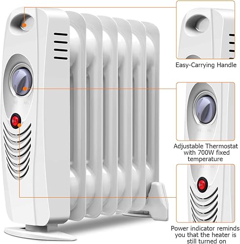 Miniatura 6 de Tangkula Calentador de espacio portátil de 700 W, radiador lleno de aceite con termostato ajustable, protección contra sobrecalentamiento,
