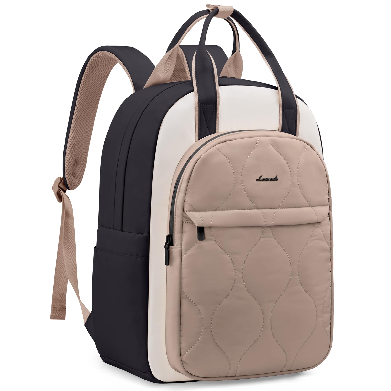 LOVEVOOK Rucksack Damen, Laptop Rucksäcke Schulrucksack Teenager Mädchen, Leicht Puffer Backpack Women, Groß Arbeit Lehrertasche Tagesrucksack Elegant für Uni Reise (B-Beige Khaki, 15,6 zoll)