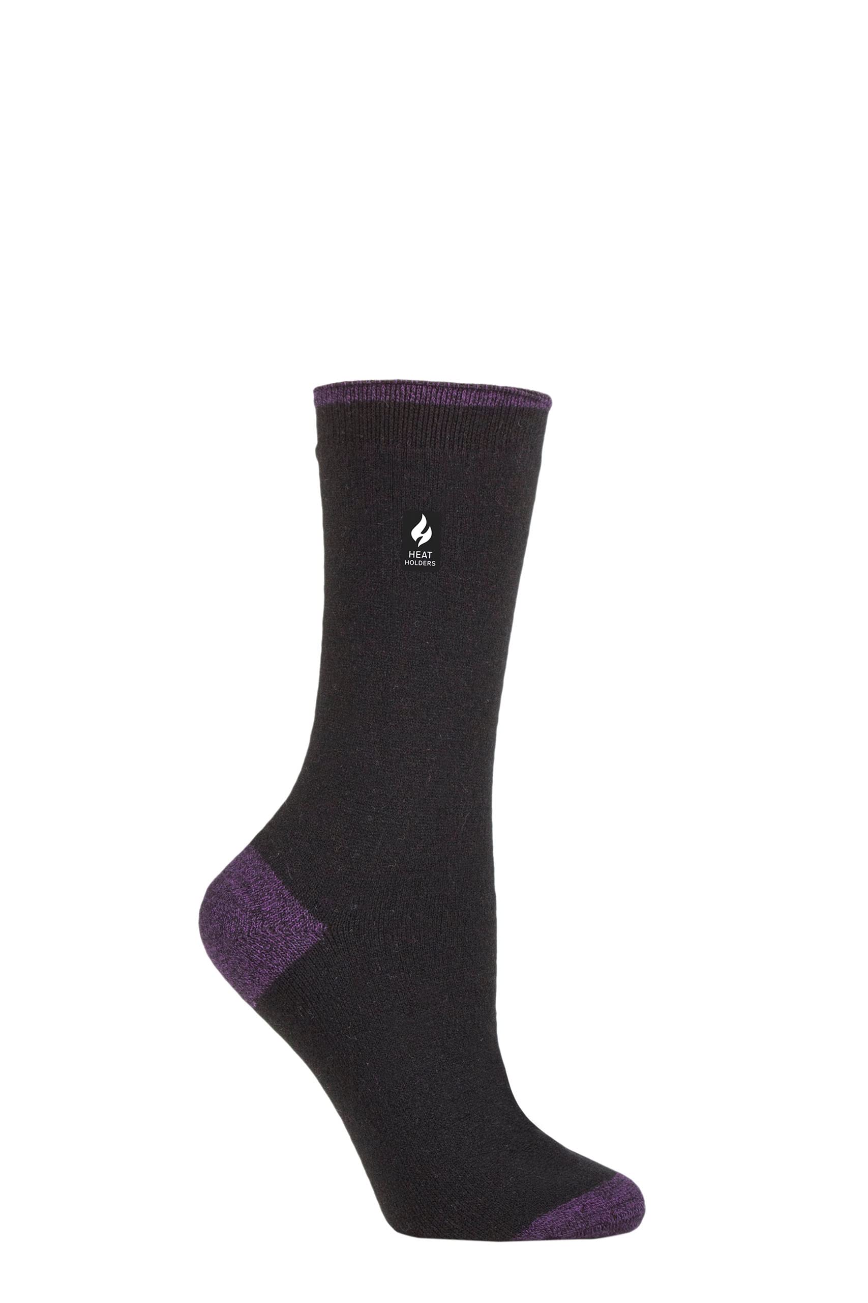 HEAT HOLDERS SOCKSHOP Ladies 1.0 TOG Ultralite Striped, Argyle & Patterned Socks Pack of 1 Oia Heel & Toe Black/Purple 4-8