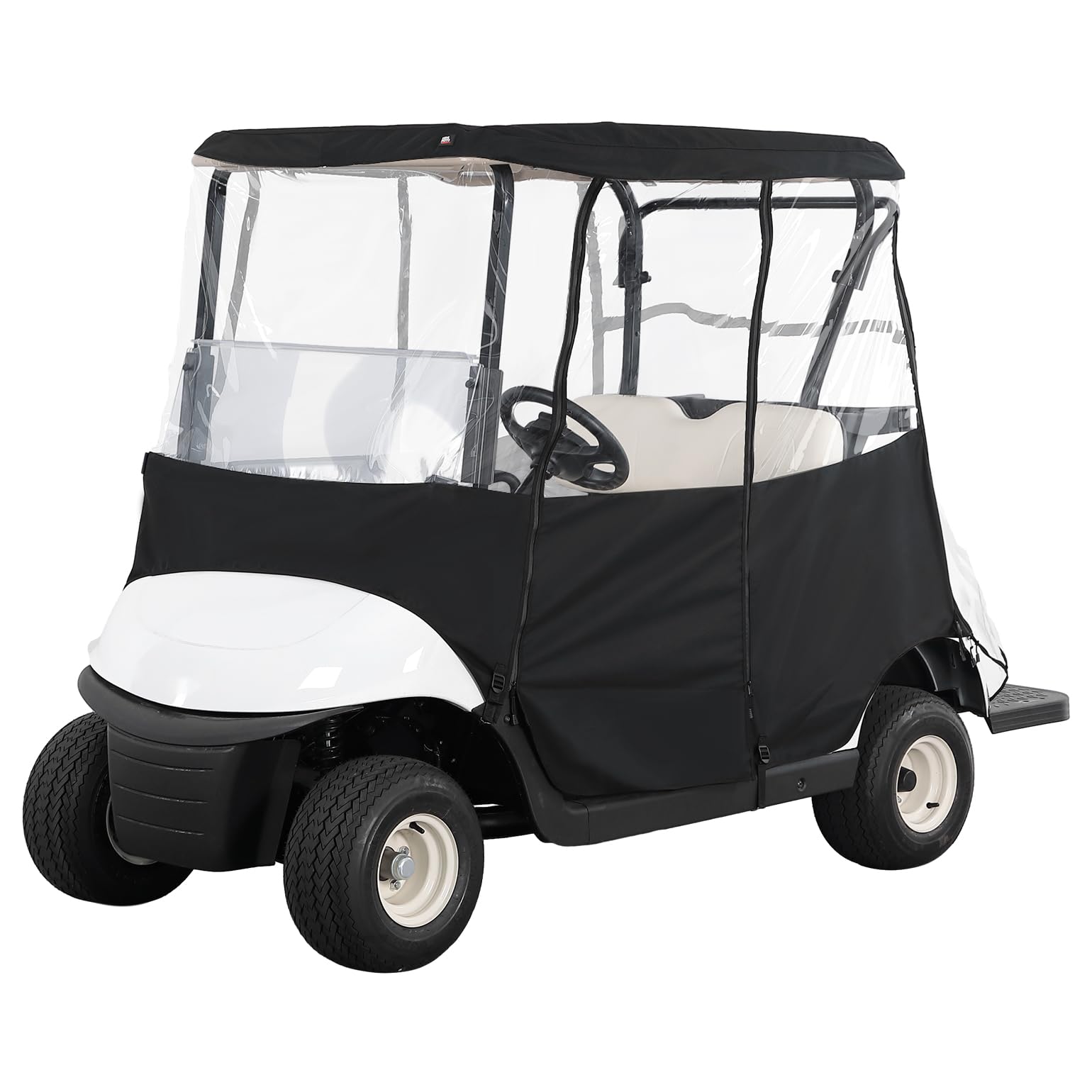 Photo 1 of KEMIMOTO 600D Golf Cart Enclosure 2 Passenger, Fadesafe Golf Cart Rain Cover Waterproof, Roll-Up Dual Zipper Door Design Compatible with Club Car, EZGO, Drive, Black