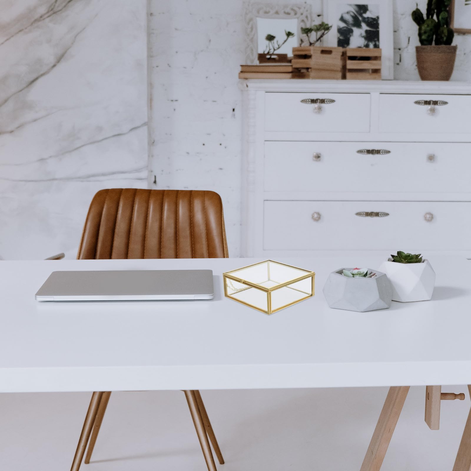 Boîte à Bijoux en Verre Couvercle Doré, Organisateur de Maison en Alliage, Capacité Suffisante pour Bagues et Ambre, Style Rétro Charmant pour Salon ou Chambre
