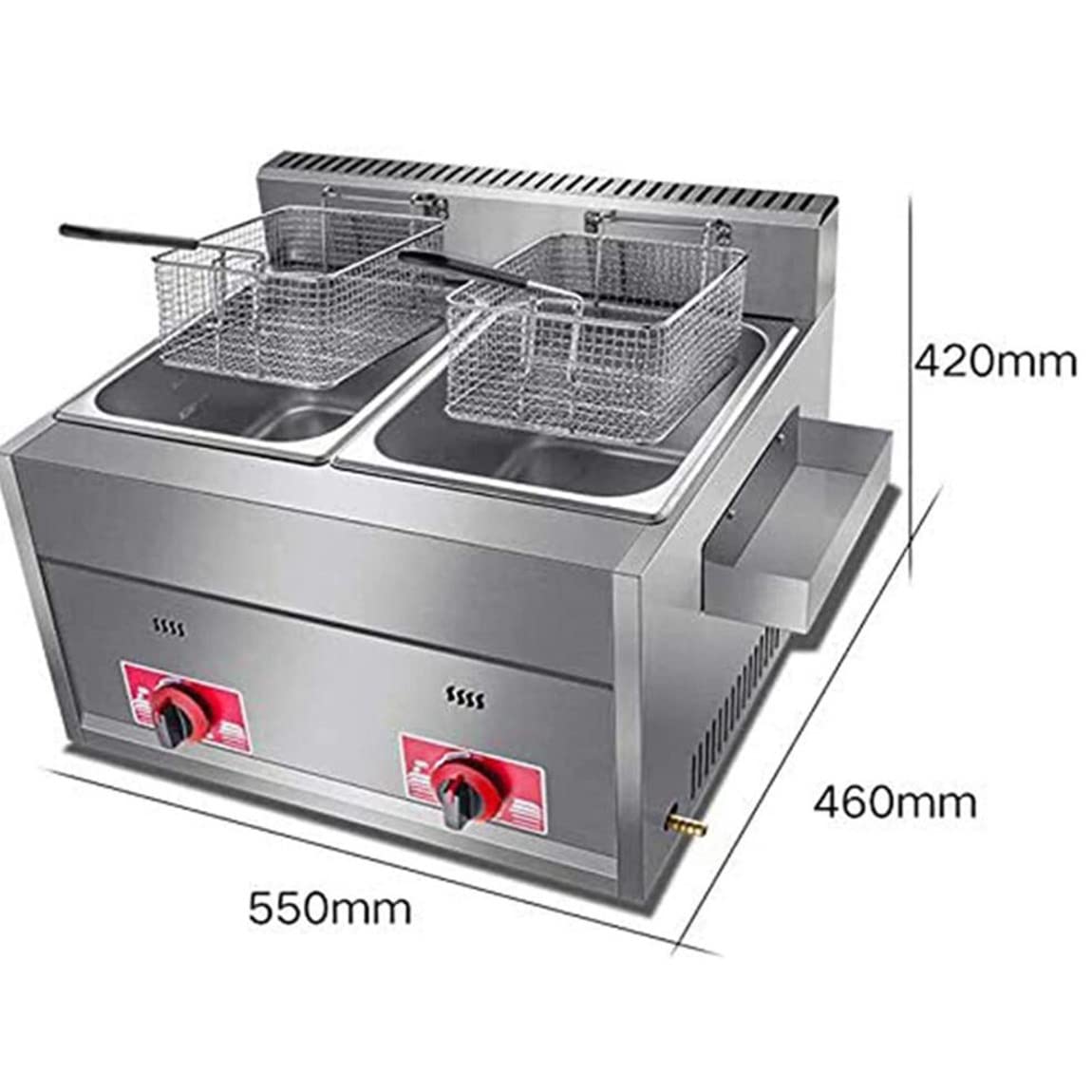 Friggitrice a Gas di Grande capacità da 20 Litri, Friggitrice Gpl Commerciale, Controllo della Temperatura Indipendente, Potenza di Fuoco Regolabile, con Cestelli E Coperchio Rimovibili
