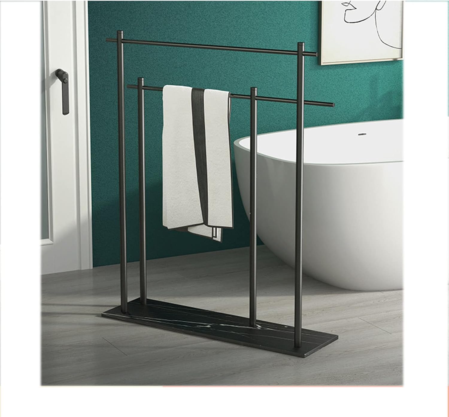 Portasciugamani autoportante, robusto organizer in metallo, design salvaspazio per asciugamani da bagno, asciugamani e accessori da bagno