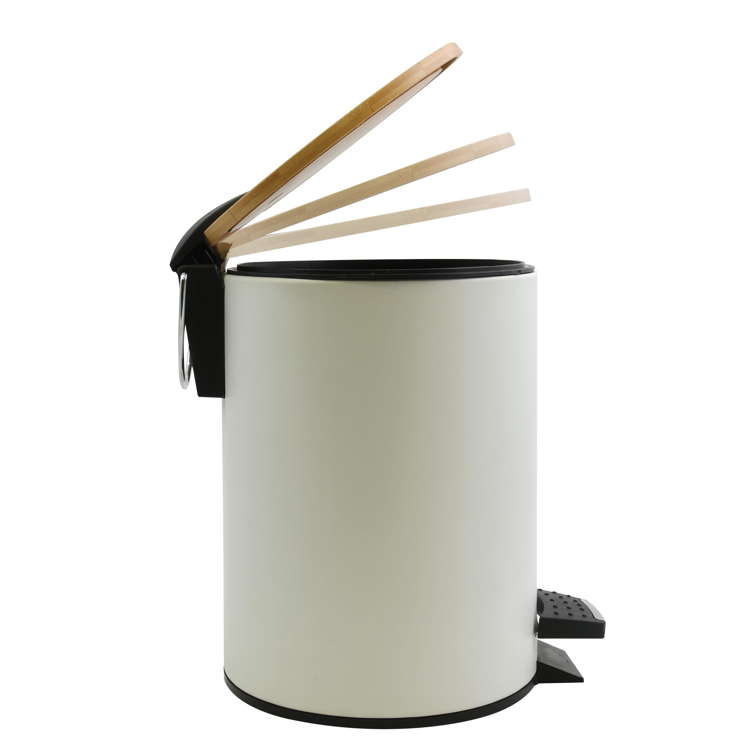 Spirella - Cestino a Pedale Modello Adonis - Acciaio e Bambù - Coperchio a Chiusura Silenziosa Slow Close - Rivestimento Anti-Tracce - Bianco Opaco - 3L
