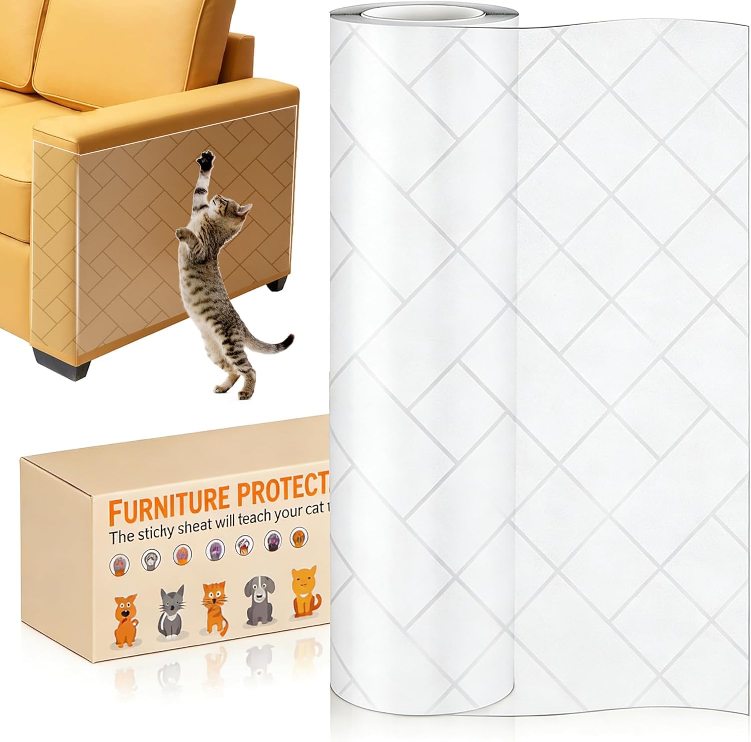 Kratzfolie Katzen Selbstklebend 30cm x 5m Kratzschutz Sofa Katze Transparent Kratzschutz Katze Matt Kratz Schutz Wand Kratzschutzfolie für Sofa Couch Wand Tür und Möbel Schutz Tape (Schrägkaromuster)