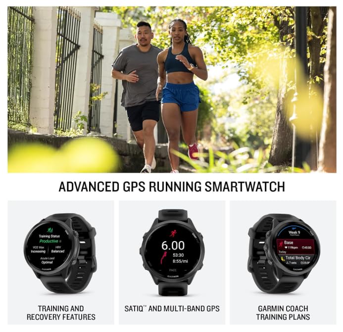 Image of Garmin Forerunner 570 47mm Advanced GPS Running & Triathlon Smartwatch, AMOLED Display, Training & Recovery Features, Slate Gray Aluminum w /Translucent Black /Black Band w / Wearable4U PowerBank Bundle
