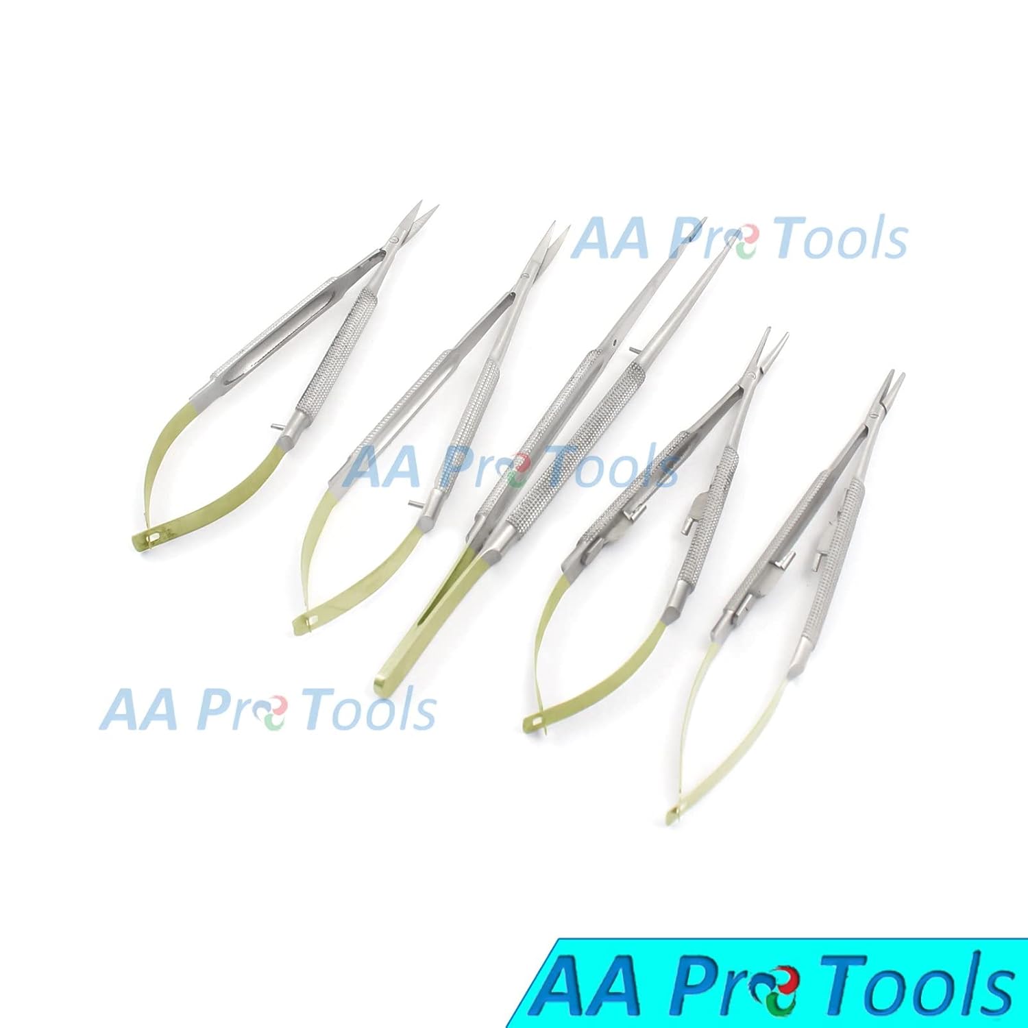 NEW Set of 5 German Grade Stainless CASTROVIEJO Micro Scissors Needle Holder STR+ CVD + Tying Forceps Dental Eye Instruments A+ Quality