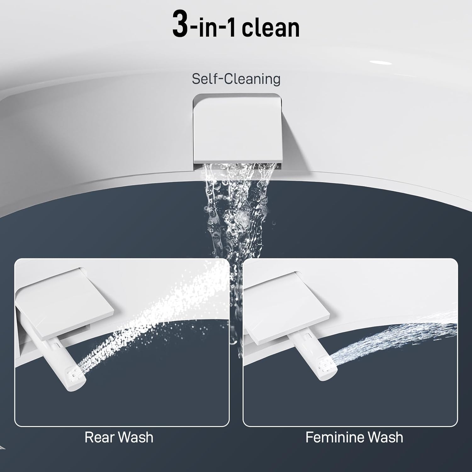 BIGCOW Raised Toilet Seat with Bidet - Round, Soft Close, 3" Height - Dual Nozzle (Frontal & Rear Wash) with Adjustable Cold Water Pressure and Stainless Steel Inlet (Round)