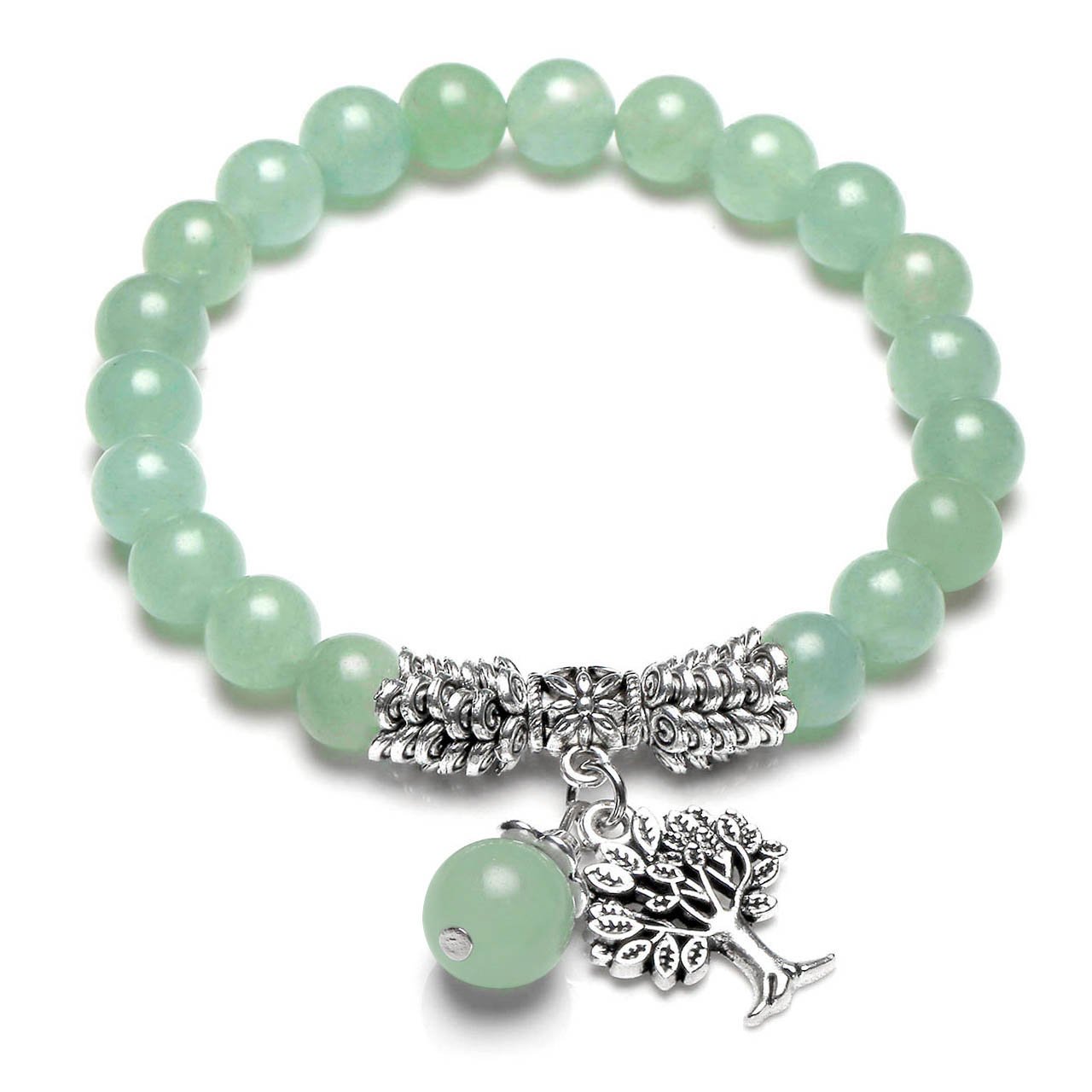 Top PlazaStretch Rose Quartz Tree of Life Lucky Stone Bracelet Reiki Healing Crystal Gemstone Dangle Charms Pendant Birthstone Bracelet(6.2")