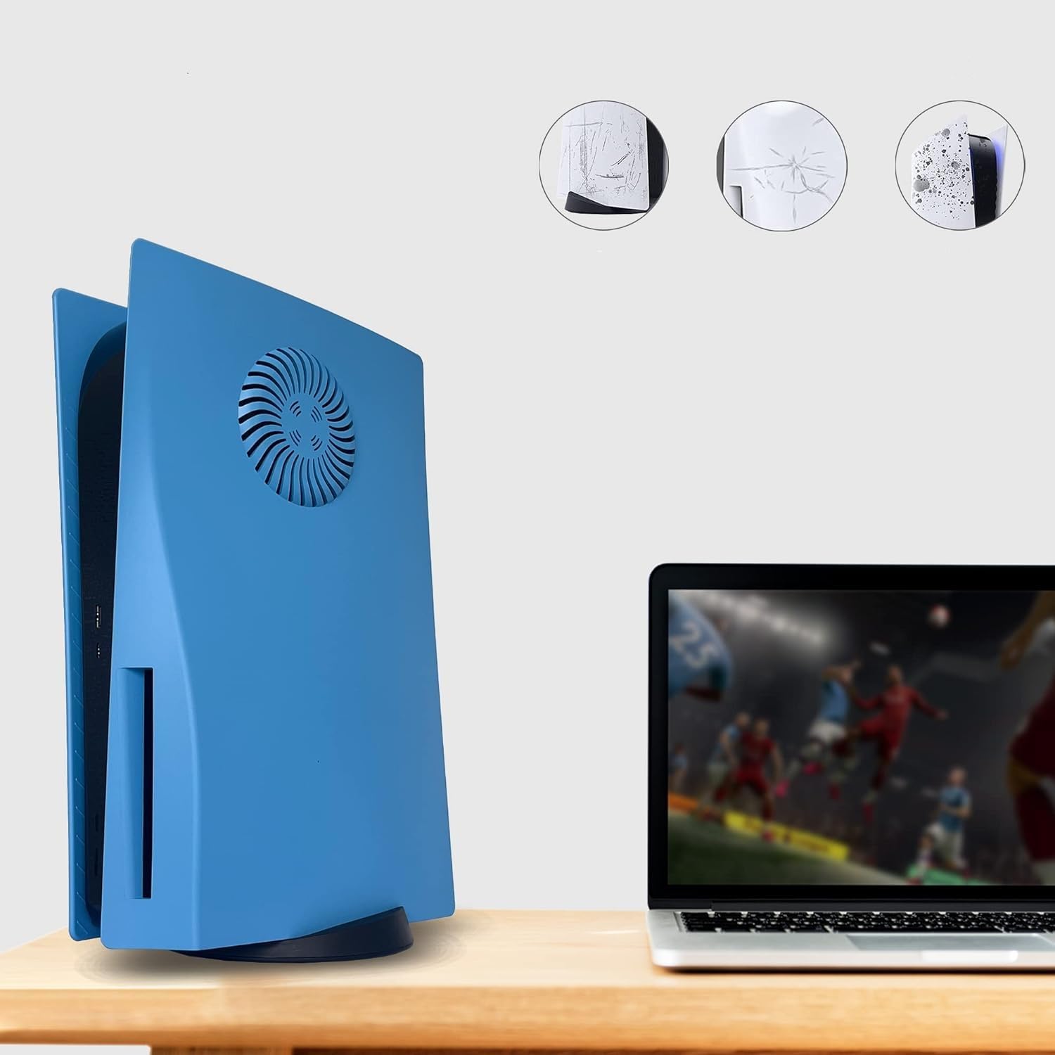Plaques de Couvercle Boîtier des Plastrons pour PS5 Console Version Disque, Coque de Remplacement avec Évents Plaques Latérales Boîtier ABS Accessoires Antichocs pour PS5, Bleu Étoilé