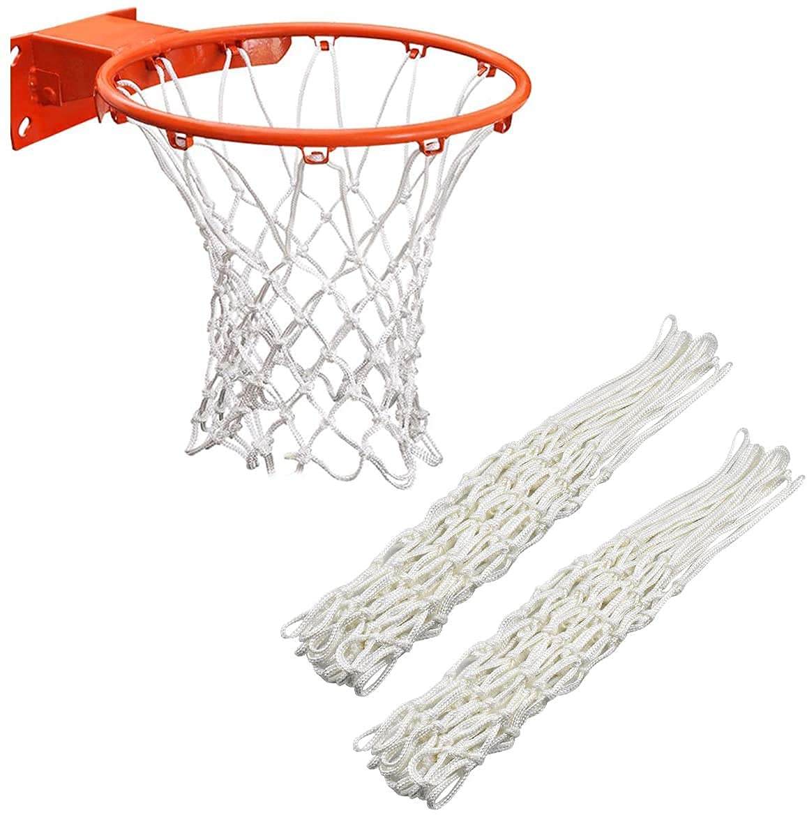 2Pcs White Heavy Duty Basketball Net Replacement Fits Standard 12 Loop Basketball Hoop Net for Indoors and Outdoors Gym Equipment
