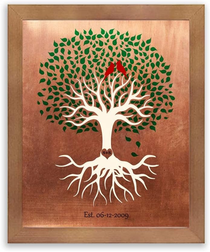 Lucky Tusk Minimalist Tree Roots Green Canopy Red Cardinal Birds 7 Year Anniversary Faux Copper 1398,