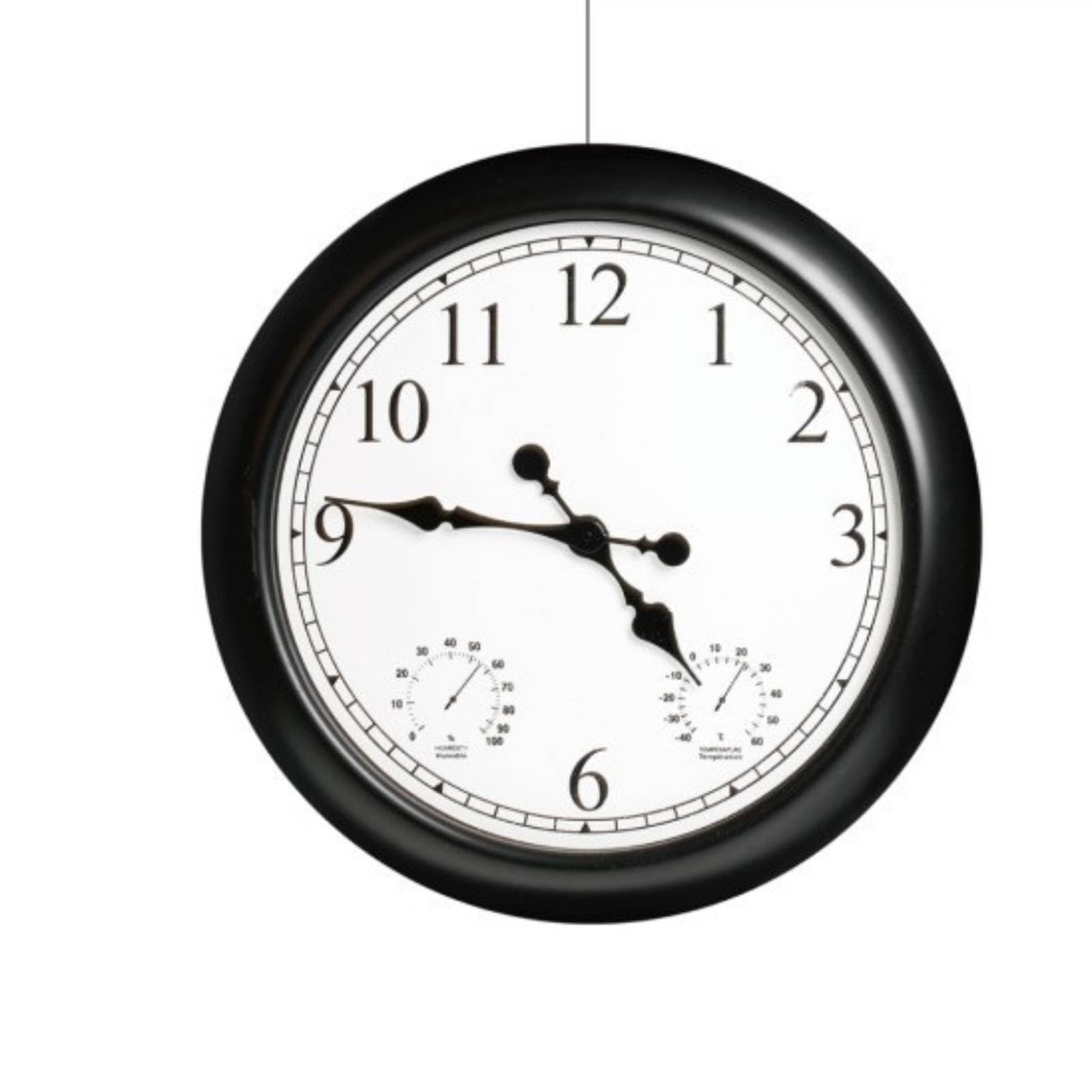 KESOTO Orologio da Parete Esterno Grande con Numeri Lancette Nere Quadrante Bianco Leggibile Termometro E Igrometro Integrati Materiale Plastica E Vetro Adatto a Giardino Balcone Cucina Caffetteria