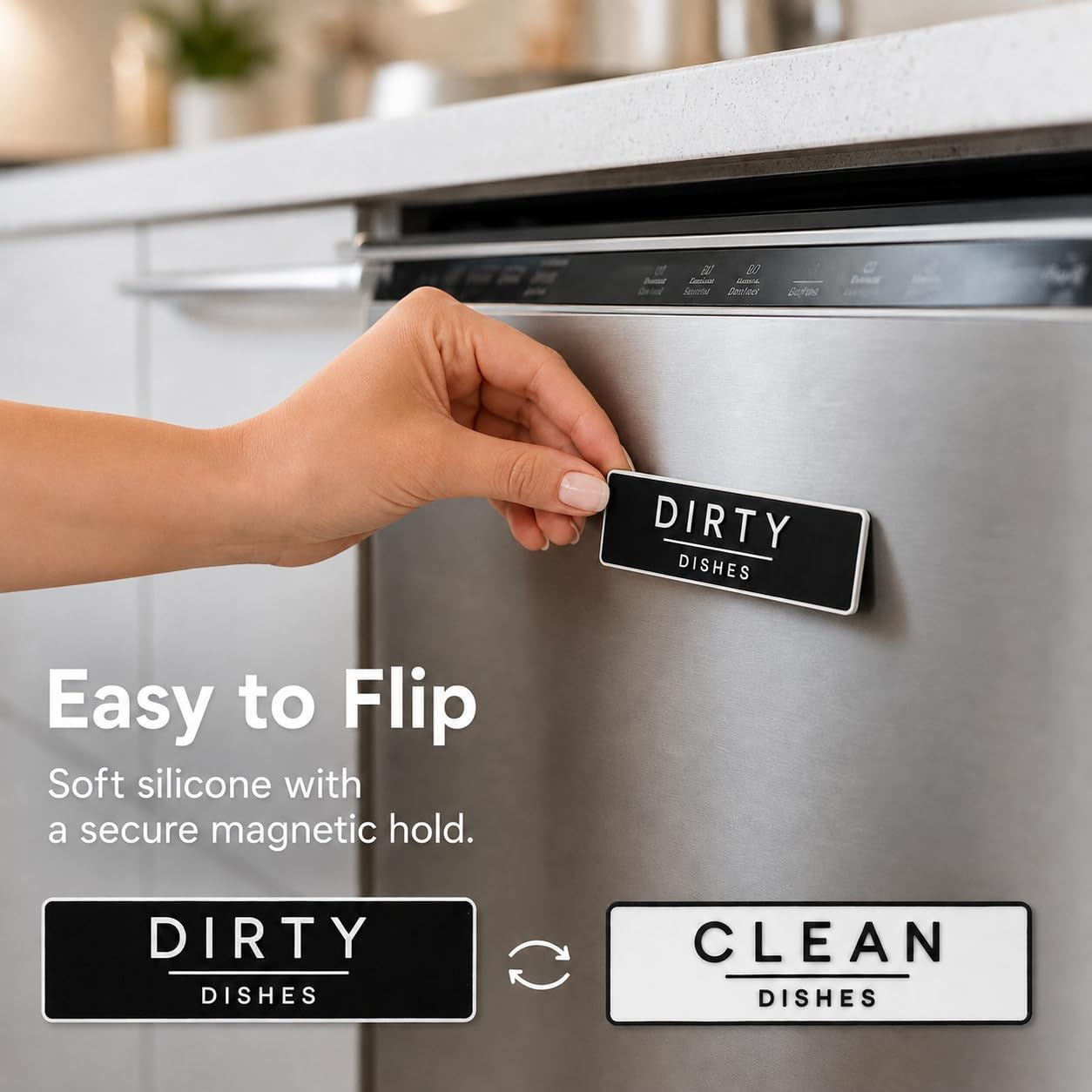 Sleek Modern Dishwasher Clean Dirty Sign, Clean Dirty Magnet for Dishwasher