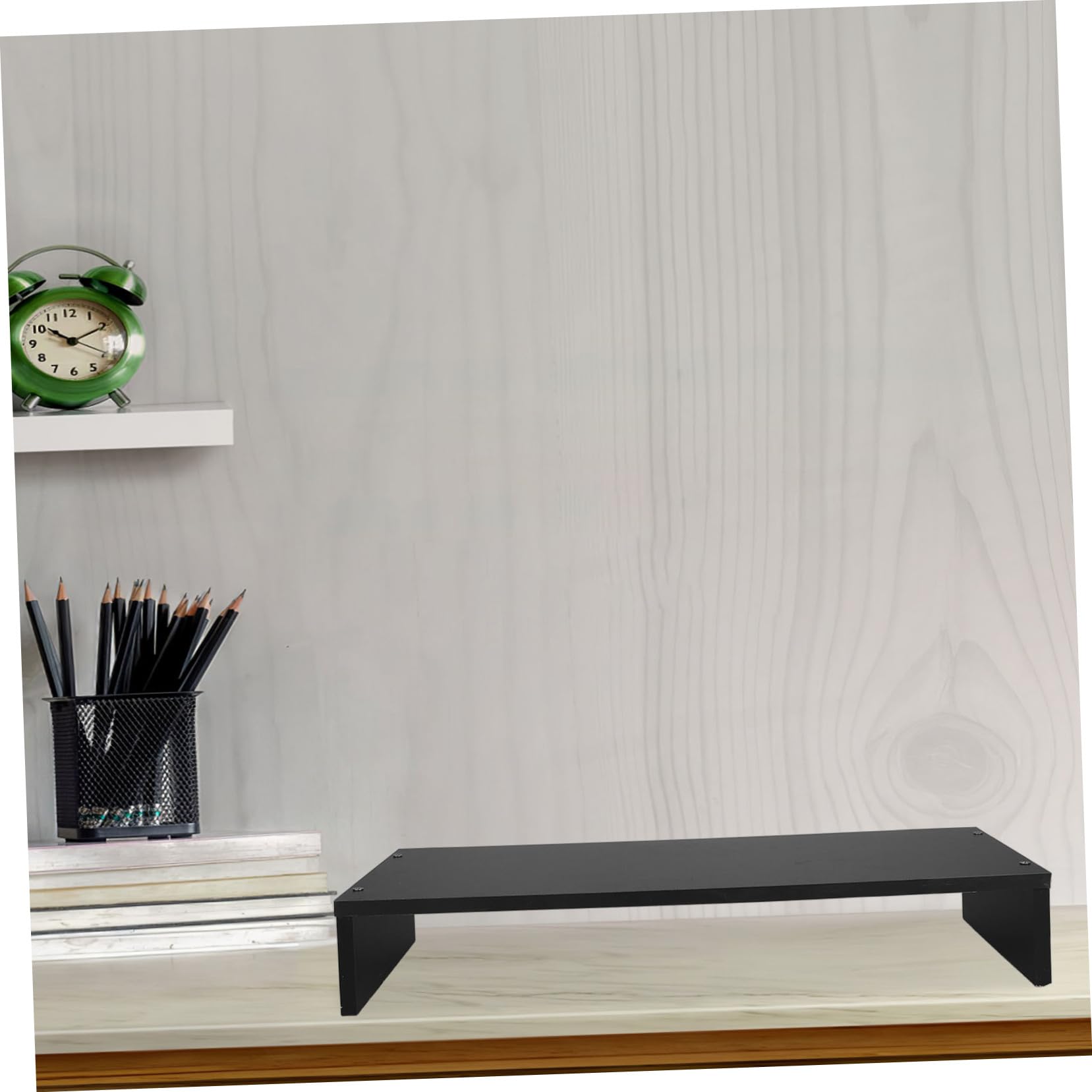 Supporto per Monitor da Scrivania in Legno Nero per Notebook | Rialzo Ergonomico Multifunzione, Stile Minimal e Linee Pulite, per Ufficio e Piano di Lavoro