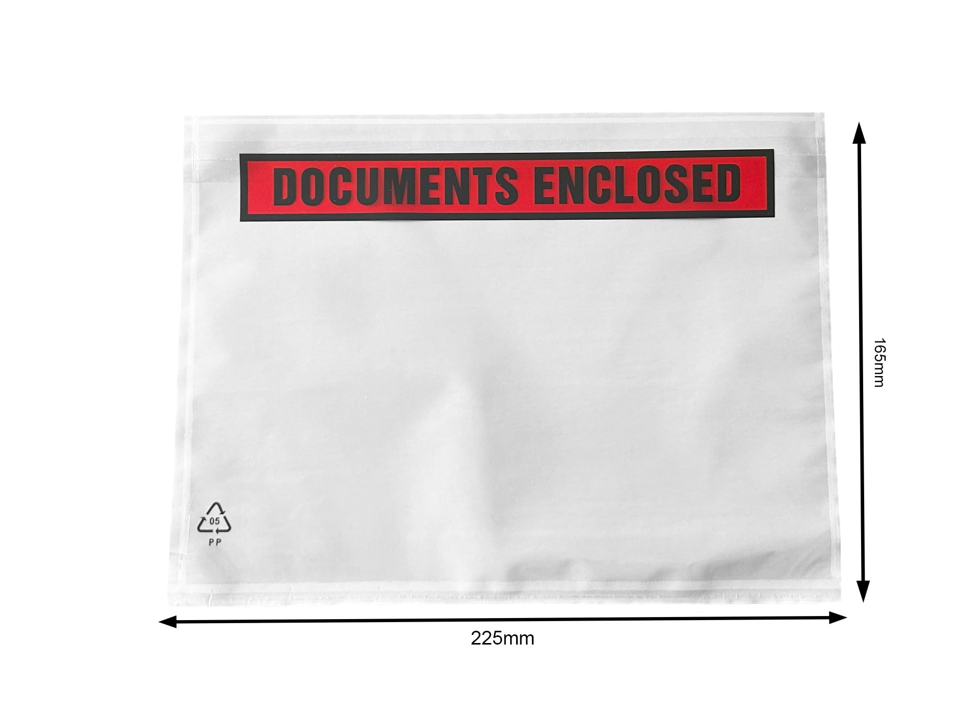 Selbstklebende Lieferscheintaschen A5 mit Aufdruck "Documents Enclosed" - 225x165mm - 1000 Stuck - Transparent -Wasser- und Reißfest
