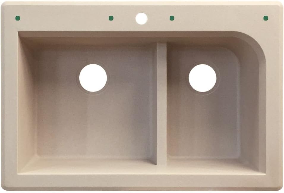 Black Friday - 70% OFF Transolid RTDJ3322-16 Radius 33-in x 22-in x 9.5-in Granite 1-3/4 J-Shaped Double Drop-in Kitchen Sink with 1 Pre-Drilled Faucet Hole, Cafe Latte
