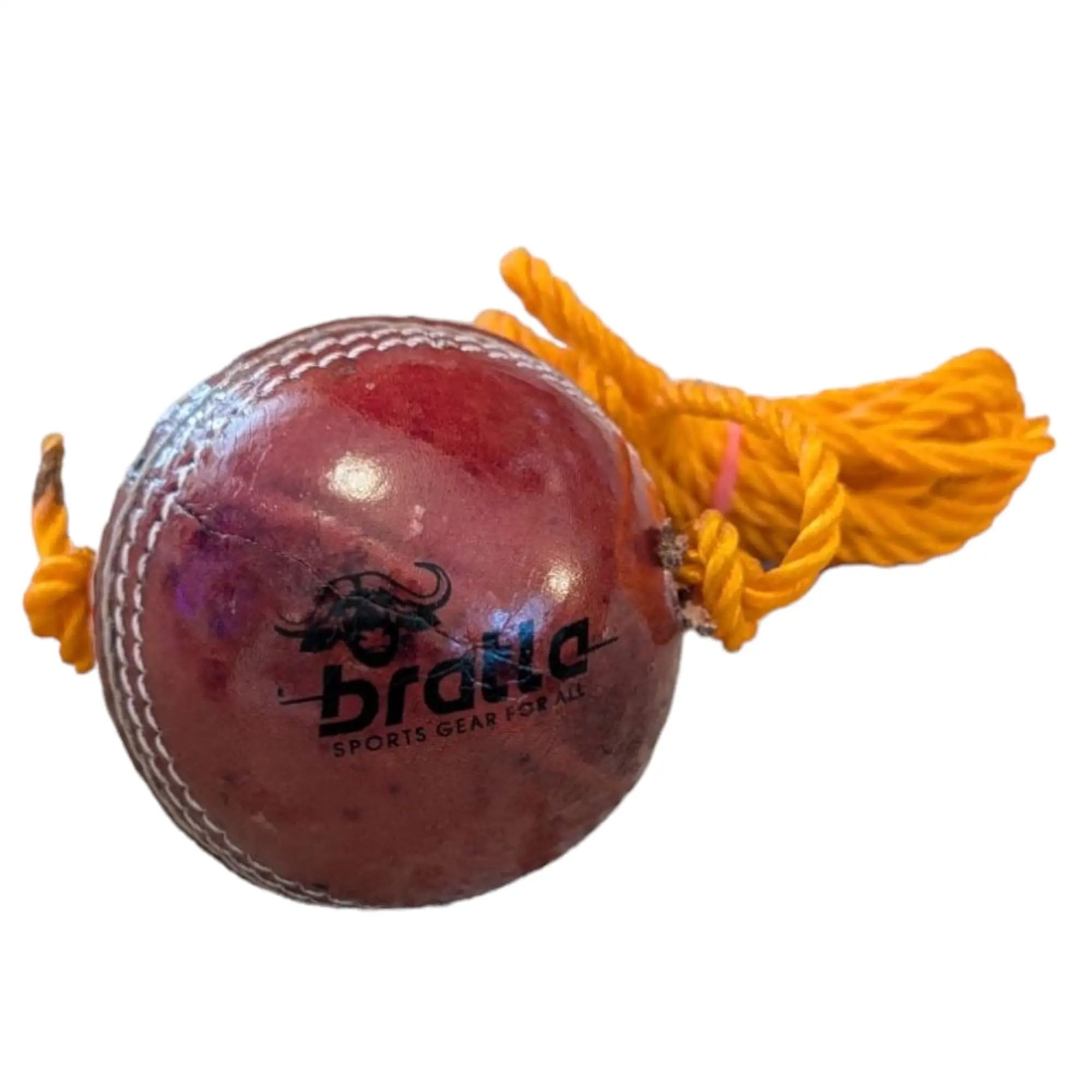 Bratla Hanging Cricket Ball with 10-Foot Cord | Leather Ball for Batting Practice & Hand-Eye Coordination | 5.5 oz Red Cricket Ball