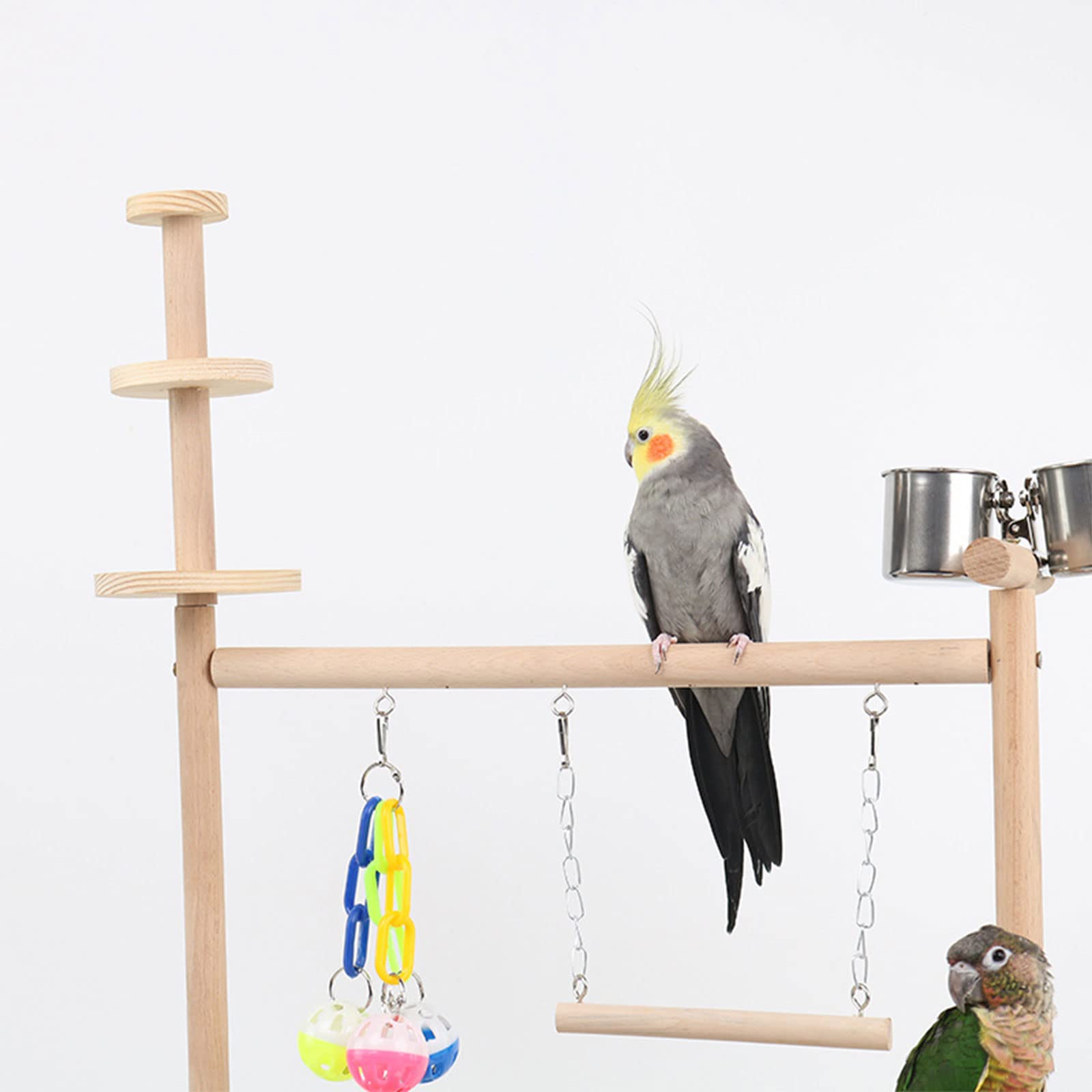 Vogelsitz, Papageien, Spielständer, Nymphensittiche, Spielständer, Spielzeug mit Leiter, Kauspielzeug, Futterbecher, Übung und Spielen für Vögel, Vogelspielplatz, Naturholz Sitzstangenständer mit groß
