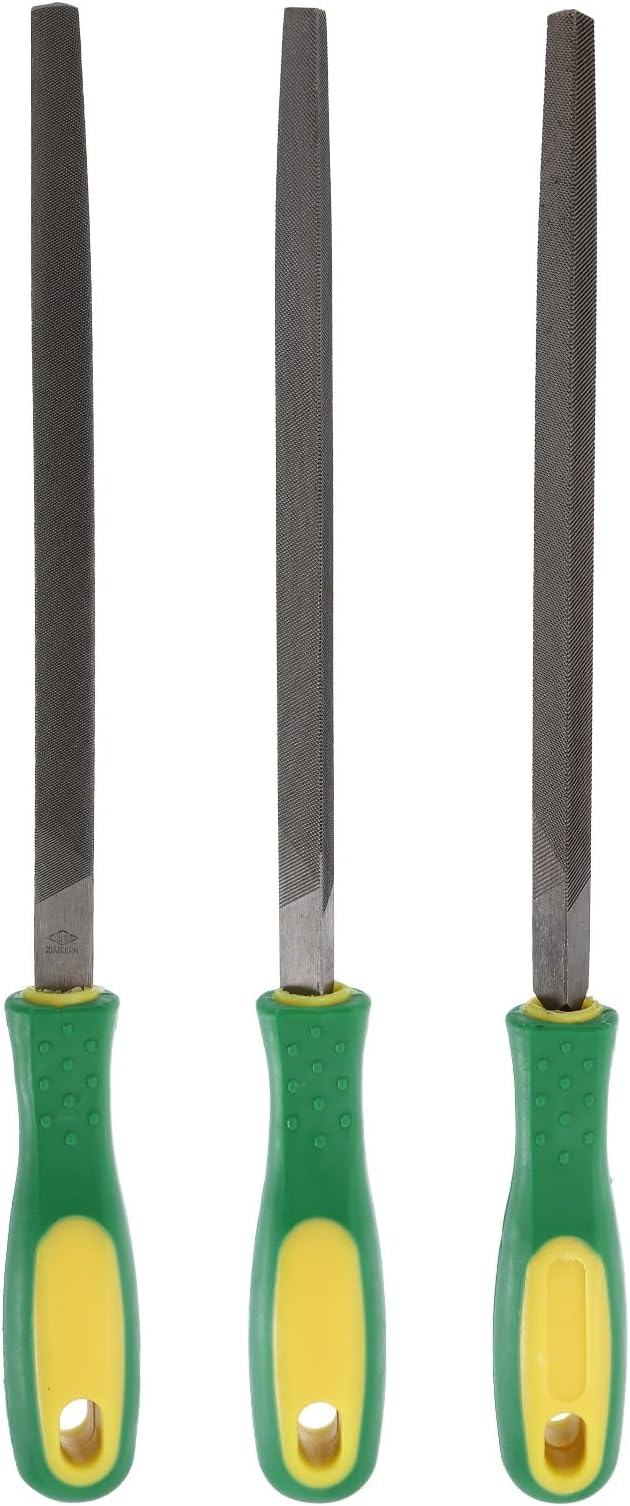 HARFINGTON 3pcs Triangle Coarse/Medium/Thin Cut File 8" Double Cut Teeth High Carbon Steel Hand Rasp File Plastic Handle for Metal Wood Deburring Removing
