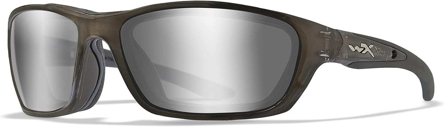 Wiley X Brick Sunglasses, ANSI Z87 Safety Glasses for Men and Women, UV Eye Protection for Shooting, Fishing, Biking, and Extreme Sports, Crystal Metallic Frames, Silver Flash Lenses
